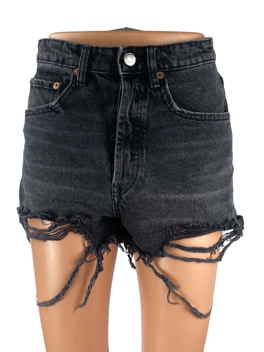 Zara Women's Black High Waisted Distressed Frayed Cutoff Denim Jean Shorts Sz 4